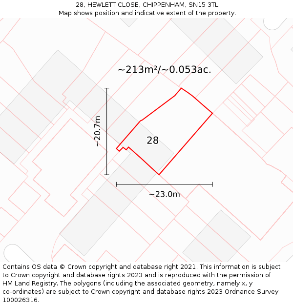 28, HEWLETT CLOSE, CHIPPENHAM, SN15 3TL: Plot and title map
