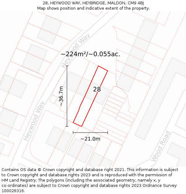 28, HEYWOOD WAY, HEYBRIDGE, MALDON, CM9 4BJ: Plot and title map