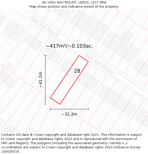 28, HIGH ASH MOUNT, LEEDS, LS17 8RW: Plot and title map
