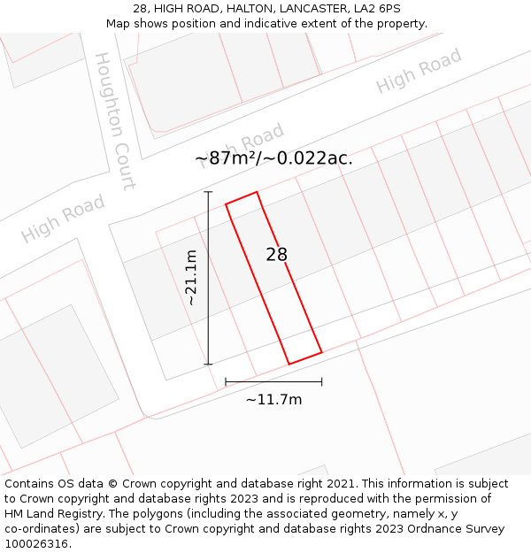 28, HIGH ROAD, HALTON, LANCASTER, LA2 6PS: Plot and title map