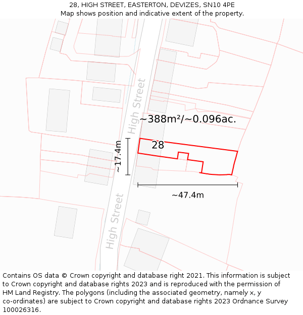 28, HIGH STREET, EASTERTON, DEVIZES, SN10 4PE: Plot and title map