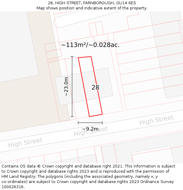 28, HIGH STREET, FARNBOROUGH, GU14 6ES: Plot and title map
