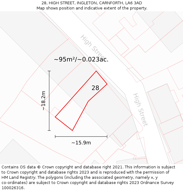 28, HIGH STREET, INGLETON, CARNFORTH, LA6 3AD: Plot and title map