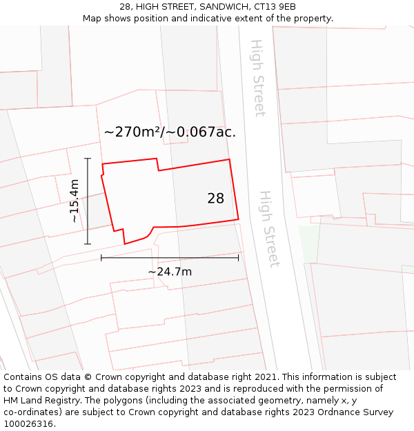 28, HIGH STREET, SANDWICH, CT13 9EB: Plot and title map