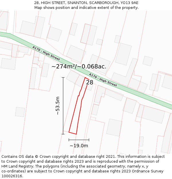 28, HIGH STREET, SNAINTON, SCARBOROUGH, YO13 9AE: Plot and title map
