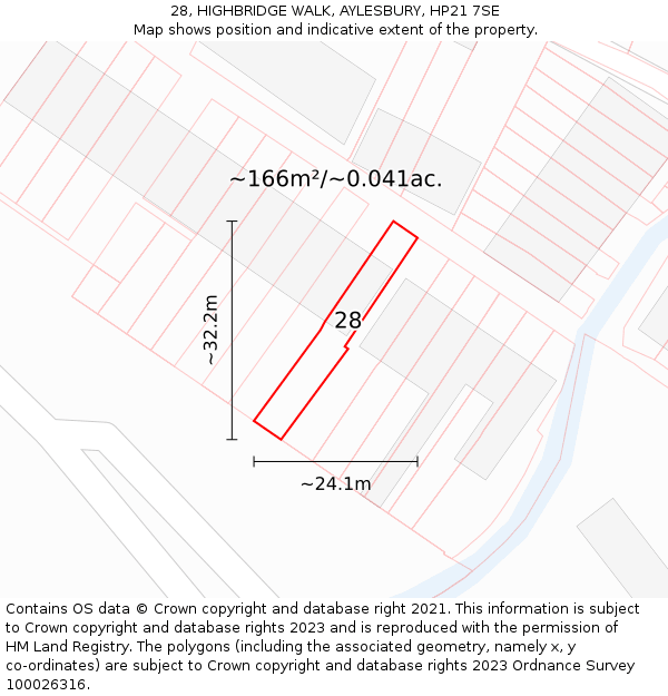 28, HIGHBRIDGE WALK, AYLESBURY, HP21 7SE: Plot and title map