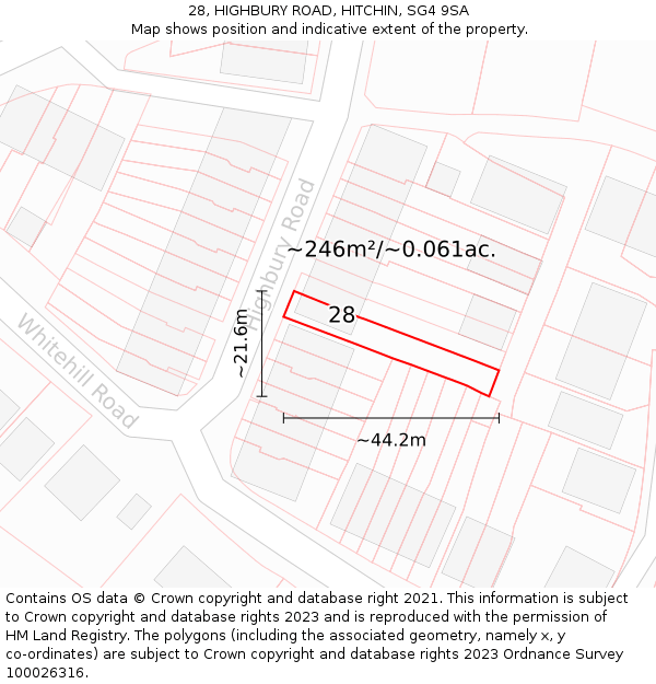 28, HIGHBURY ROAD, HITCHIN, SG4 9SA: Plot and title map