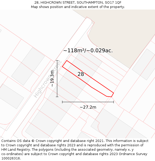 28, HIGHCROWN STREET, SOUTHAMPTON, SO17 1QF: Plot and title map