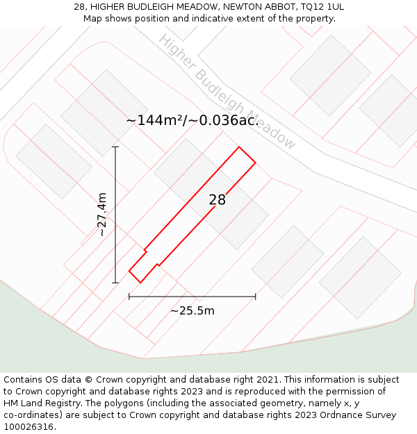 28, HIGHER BUDLEIGH MEADOW, NEWTON ABBOT, TQ12 1UL: Plot and title map