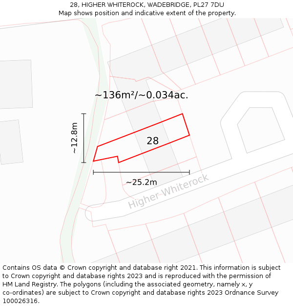 28, HIGHER WHITEROCK, WADEBRIDGE, PL27 7DU: Plot and title map