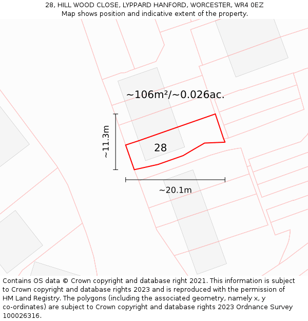28, HILL WOOD CLOSE, LYPPARD HANFORD, WORCESTER, WR4 0EZ: Plot and title map