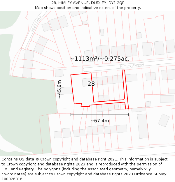 28, HIMLEY AVENUE, DUDLEY, DY1 2QP: Plot and title map