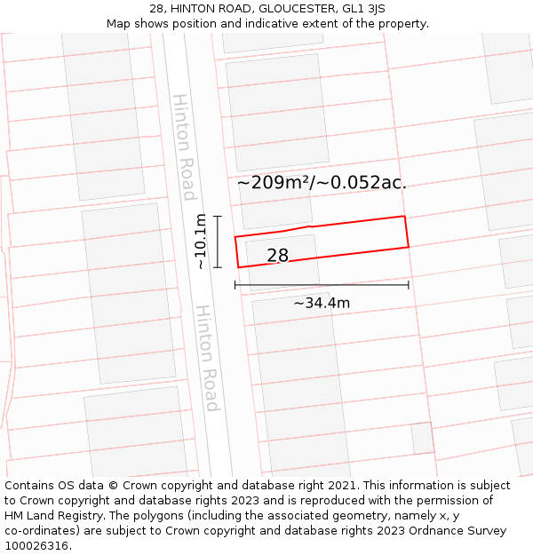 28, HINTON ROAD, GLOUCESTER, GL1 3JS: Plot and title map