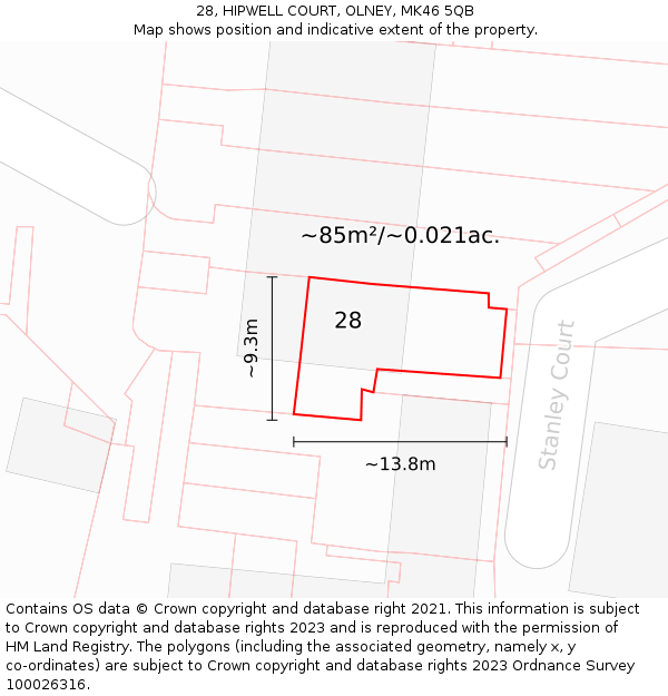 28, HIPWELL COURT, OLNEY, MK46 5QB: Plot and title map