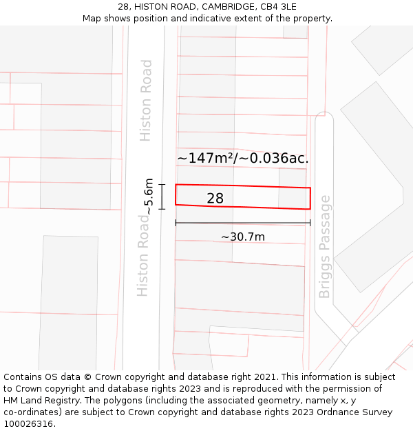 28, HISTON ROAD, CAMBRIDGE, CB4 3LE: Plot and title map