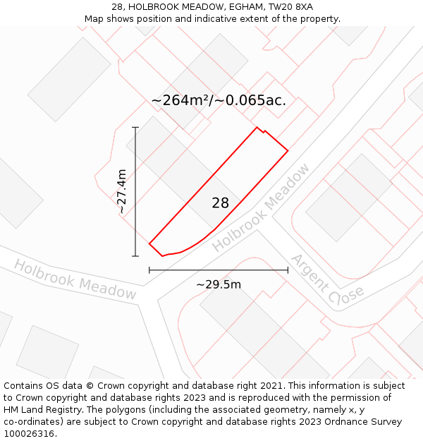 28, HOLBROOK MEADOW, EGHAM, TW20 8XA: Plot and title map