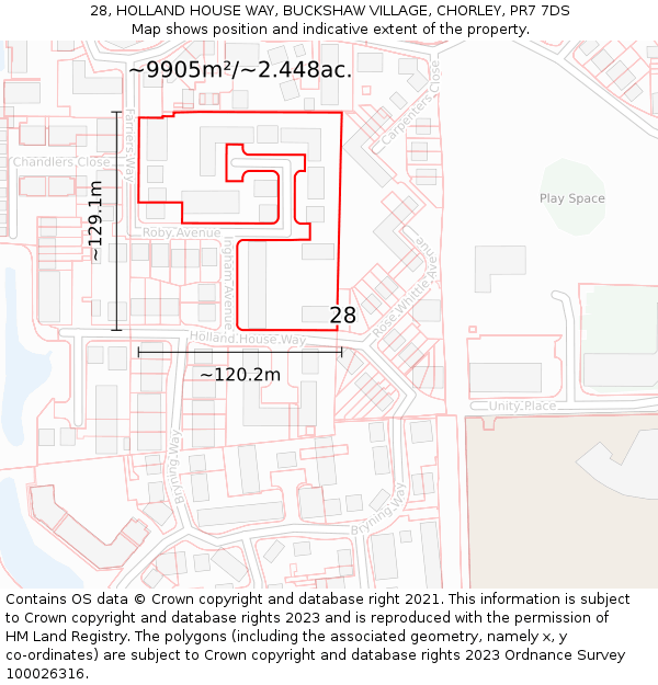 28, HOLLAND HOUSE WAY, BUCKSHAW VILLAGE, CHORLEY, PR7 7DS: Plot and title map