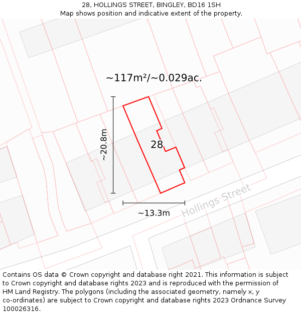 28, HOLLINGS STREET, BINGLEY, BD16 1SH: Plot and title map