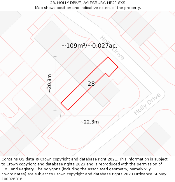 28, HOLLY DRIVE, AYLESBURY, HP21 8XS: Plot and title map