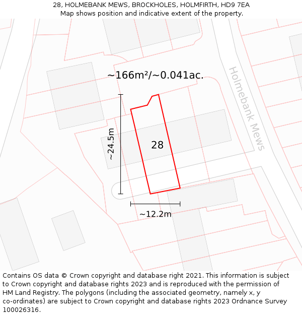 28, HOLMEBANK MEWS, BROCKHOLES, HOLMFIRTH, HD9 7EA: Plot and title map