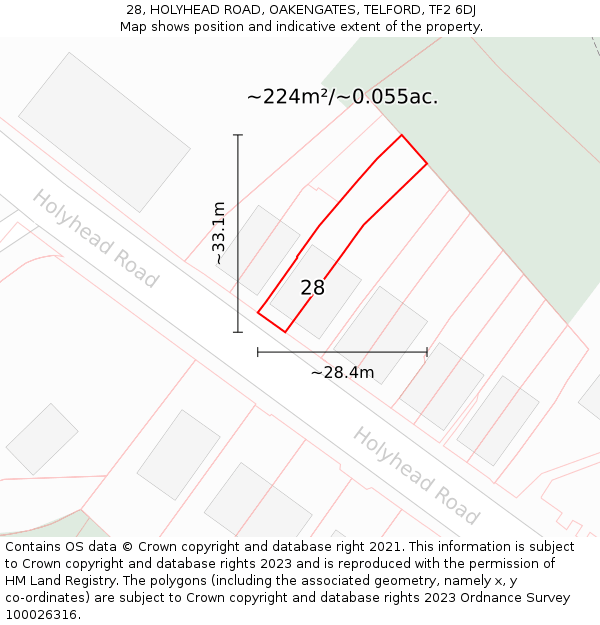 28, HOLYHEAD ROAD, OAKENGATES, TELFORD, TF2 6DJ: Plot and title map