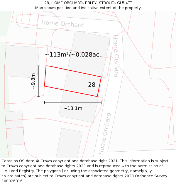 28, HOME ORCHARD, EBLEY, STROUD, GL5 4TT: Plot and title map