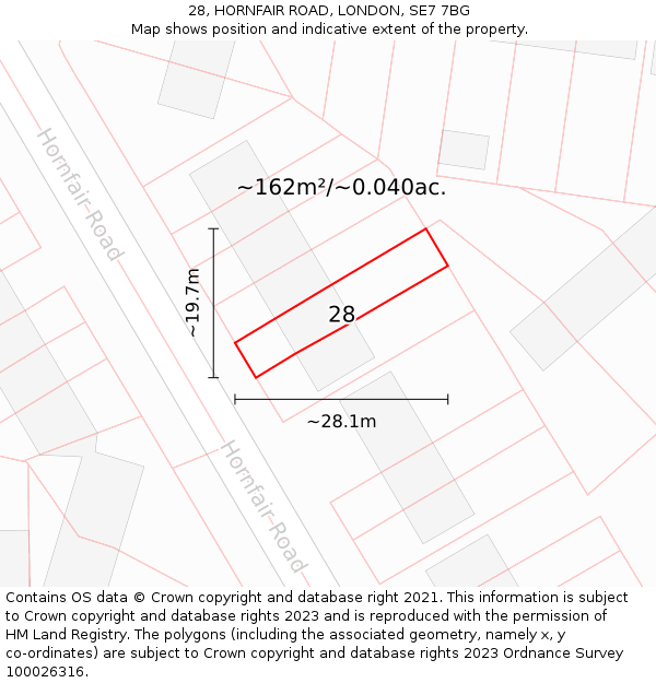 28, HORNFAIR ROAD, LONDON, SE7 7BG: Plot and title map