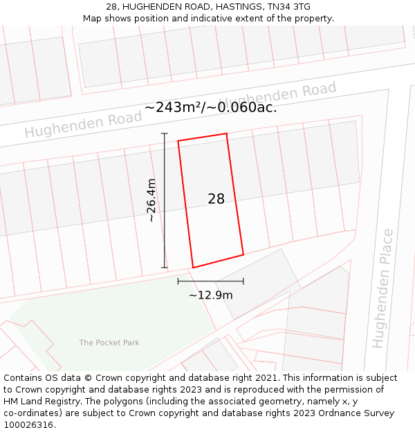28, HUGHENDEN ROAD, HASTINGS, TN34 3TG: Plot and title map