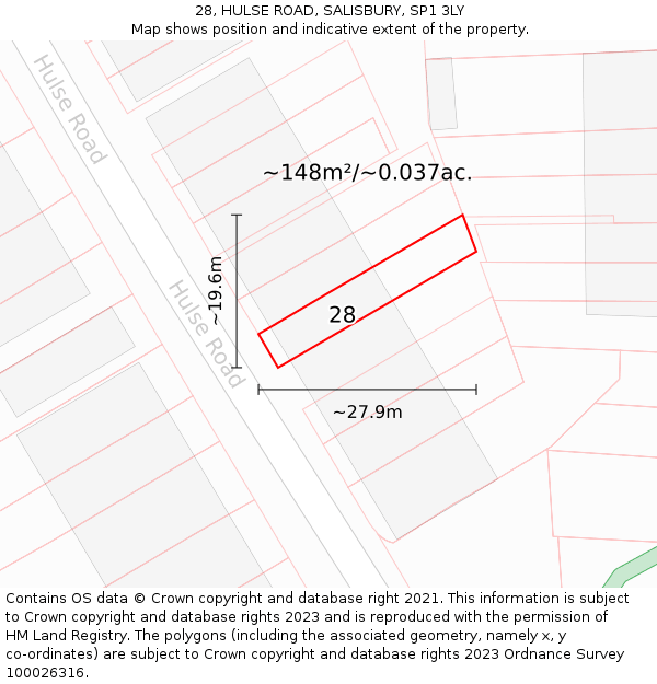 28, HULSE ROAD, SALISBURY, SP1 3LY: Plot and title map