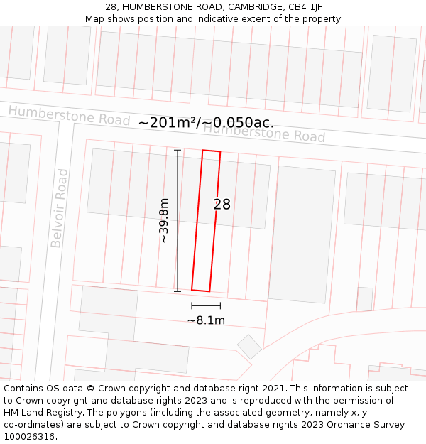 28, HUMBERSTONE ROAD, CAMBRIDGE, CB4 1JF: Plot and title map
