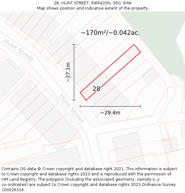 28, HUNT STREET, SWINDON, SN1 3HW: Plot and title map