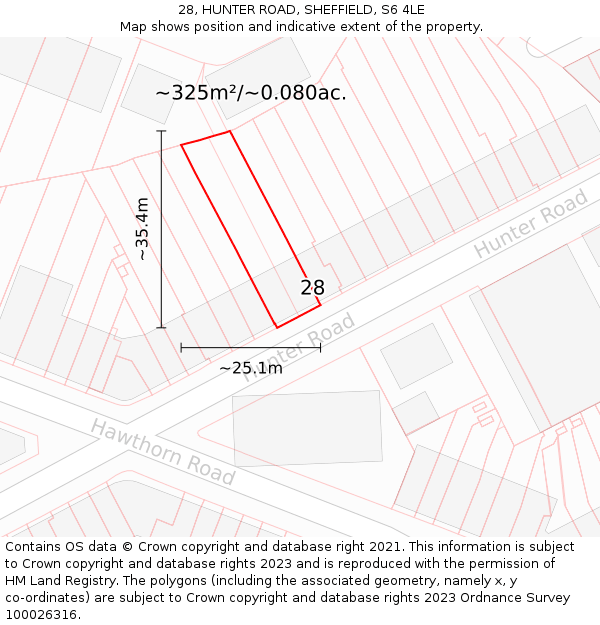28, HUNTER ROAD, SHEFFIELD, S6 4LE: Plot and title map
