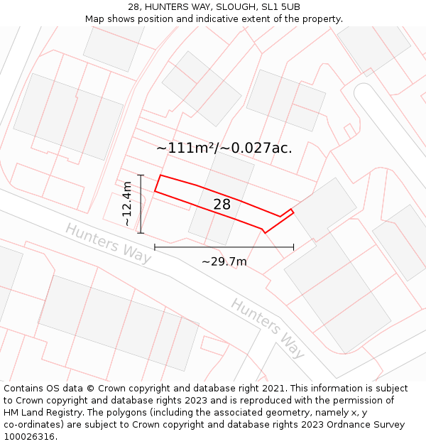 28, HUNTERS WAY, SLOUGH, SL1 5UB: Plot and title map