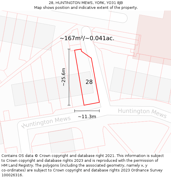 28, HUNTINGTON MEWS, YORK, YO31 8JB: Plot and title map