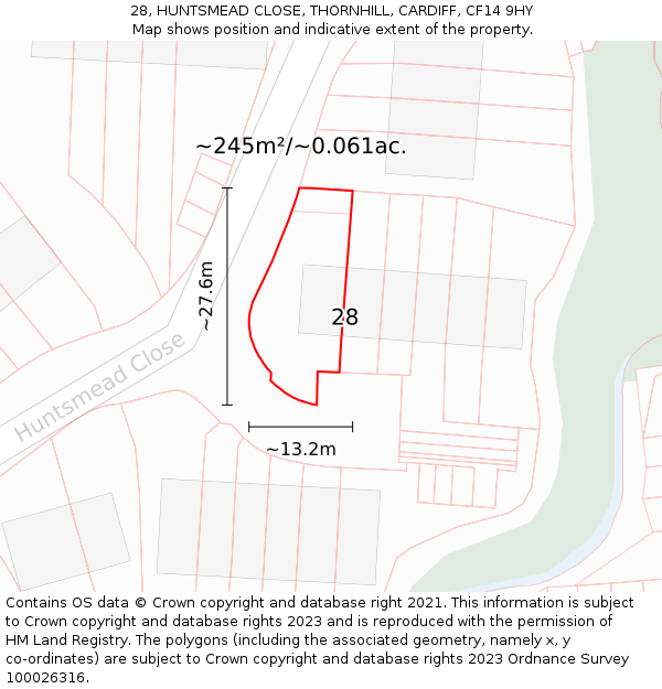 28, HUNTSMEAD CLOSE, THORNHILL, CARDIFF, CF14 9HY: Plot and title map