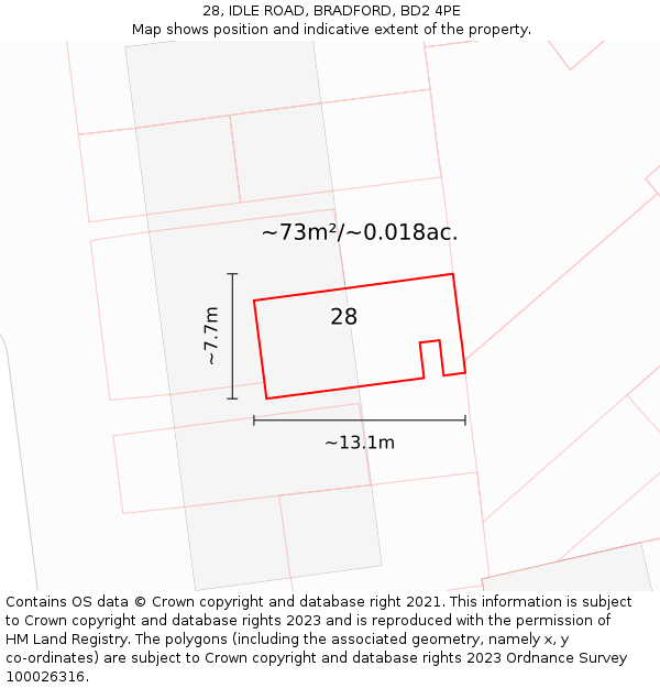28, IDLE ROAD, BRADFORD, BD2 4PE: Plot and title map