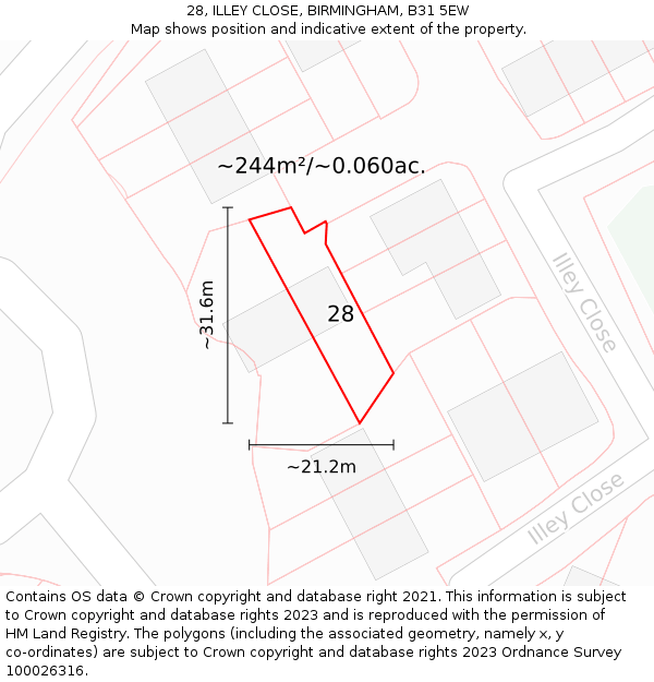 28, ILLEY CLOSE, BIRMINGHAM, B31 5EW: Plot and title map
