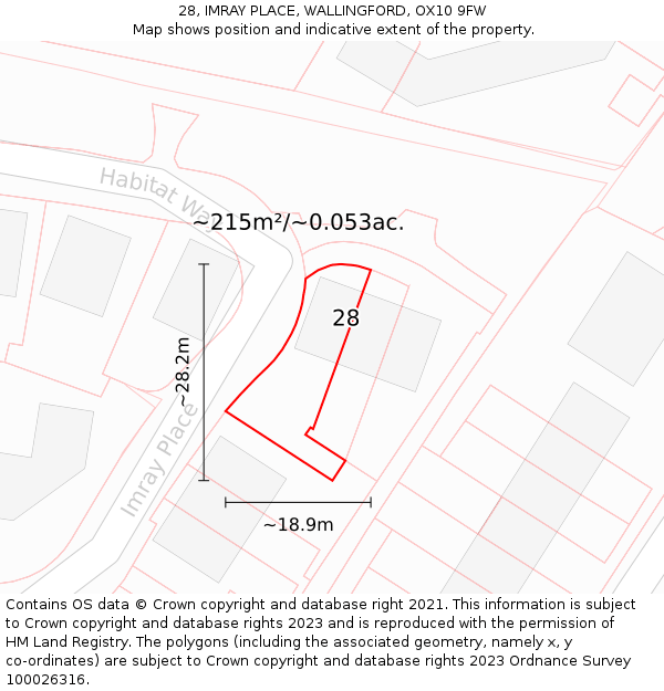 28, IMRAY PLACE, WALLINGFORD, OX10 9FW: Plot and title map