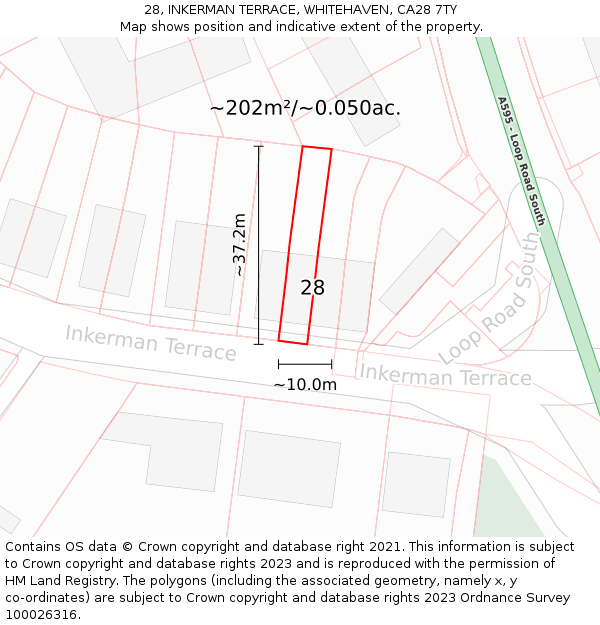 28, INKERMAN TERRACE, WHITEHAVEN, CA28 7TY: Plot and title map