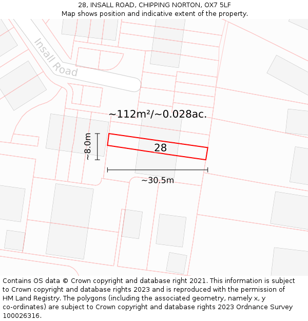 28, INSALL ROAD, CHIPPING NORTON, OX7 5LF: Plot and title map