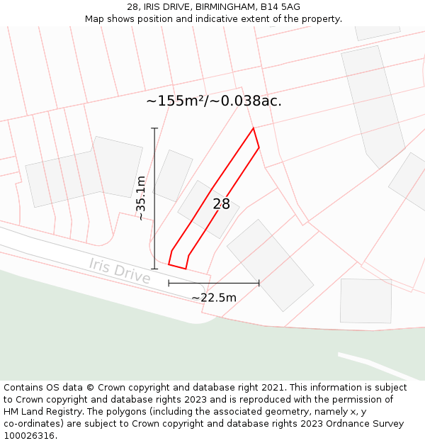 28, IRIS DRIVE, BIRMINGHAM, B14 5AG: Plot and title map