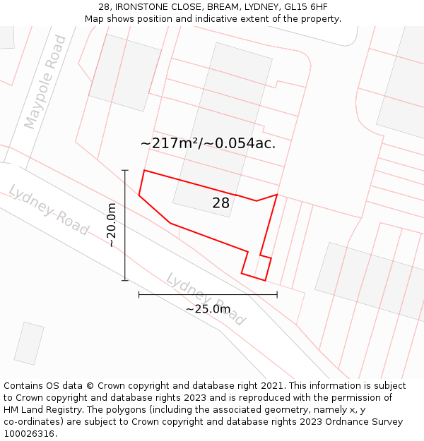28, IRONSTONE CLOSE, BREAM, LYDNEY, GL15 6HF: Plot and title map