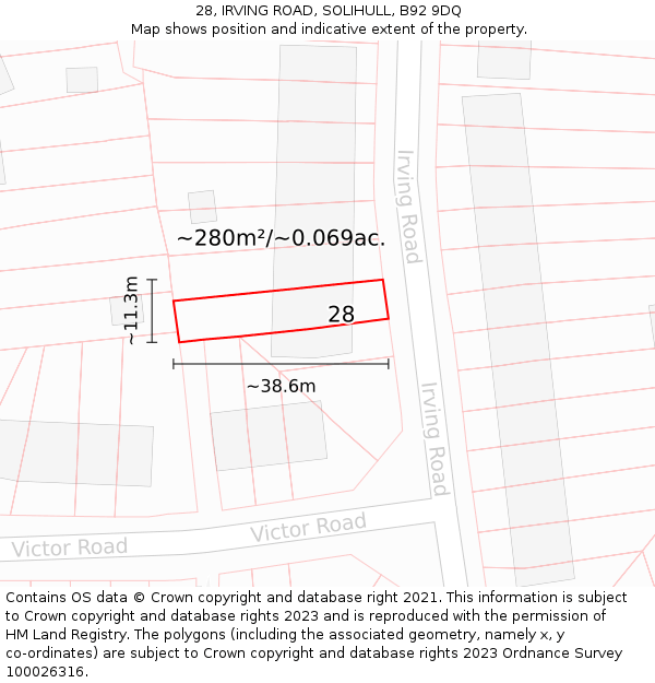 28, IRVING ROAD, SOLIHULL, B92 9DQ: Plot and title map