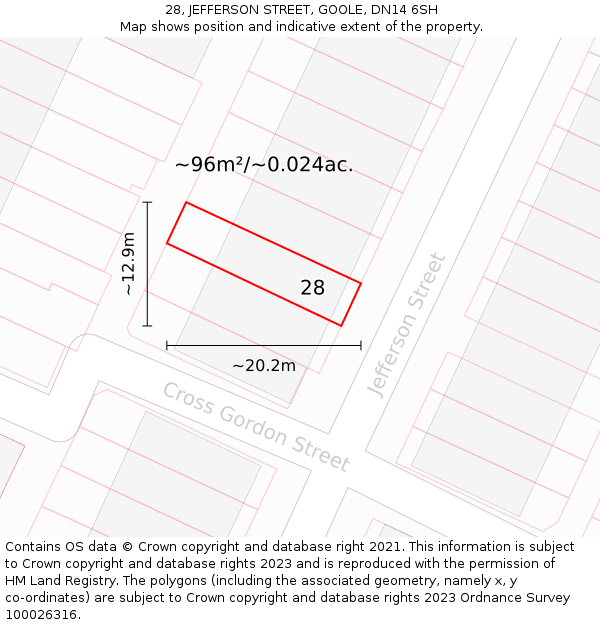 28, JEFFERSON STREET, GOOLE, DN14 6SH: Plot and title map