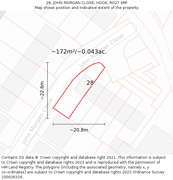 28, JOHN MORGAN CLOSE, HOOK, RG27 9RP: Plot and title map