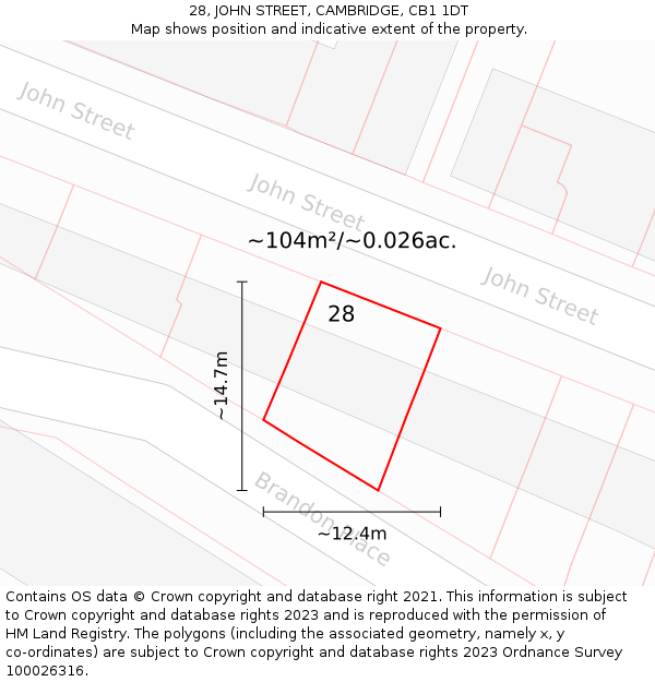 28, JOHN STREET, CAMBRIDGE, CB1 1DT: Plot and title map