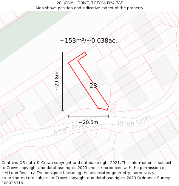 28, JONAH DRIVE, TIPTON, DY4 7AP: Plot and title map