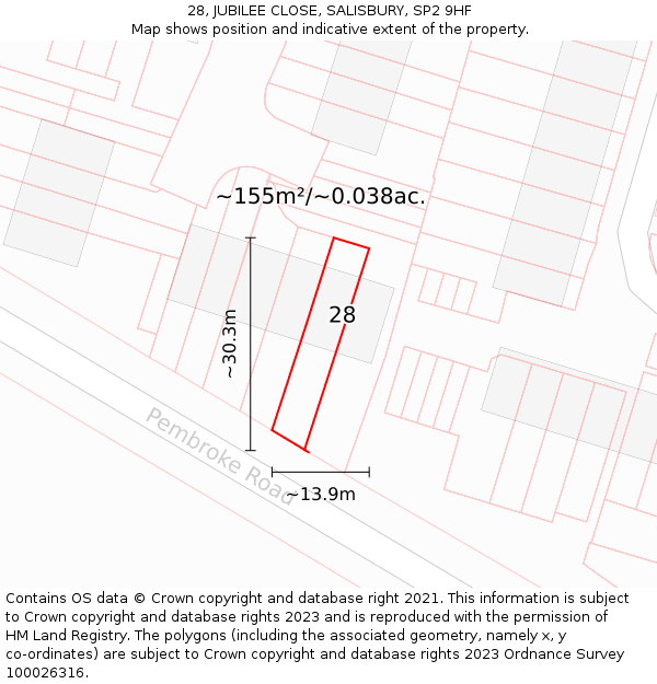 28, JUBILEE CLOSE, SALISBURY, SP2 9HF: Plot and title map