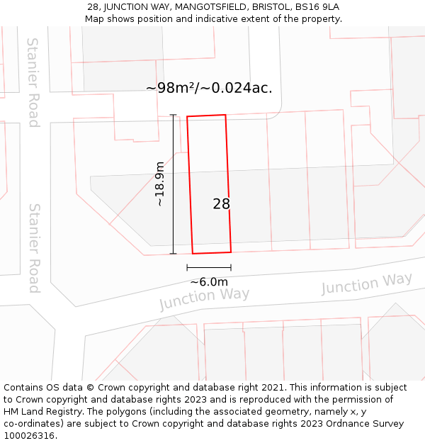 28, JUNCTION WAY, MANGOTSFIELD, BRISTOL, BS16 9LA: Plot and title map