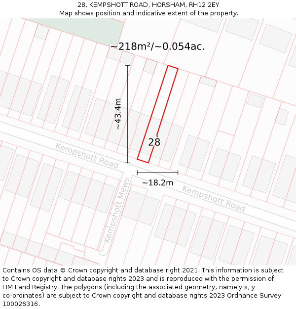 28, KEMPSHOTT ROAD, HORSHAM, RH12 2EY: Plot and title map